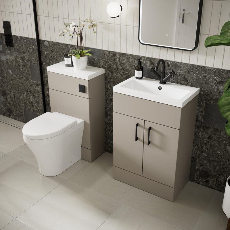 Hudson Reed Fusion 500mm Pebble Grey 2 Door Floor Standing Vanity Unit With Basin, 60.3cm W
