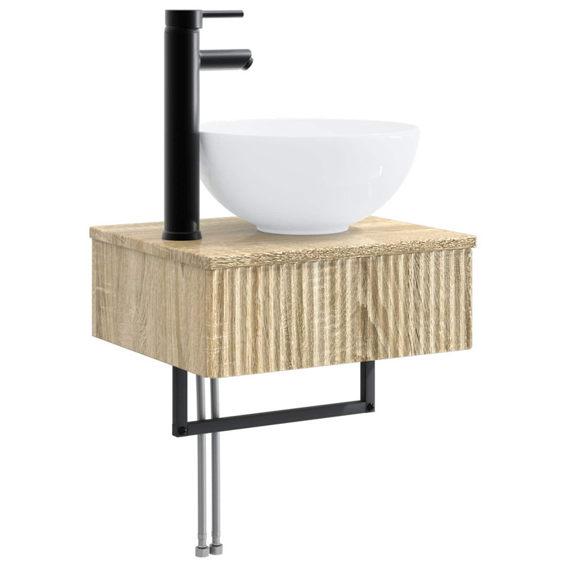Single Bathroom Vanity with Ceramic Basin, Sonoma Oak