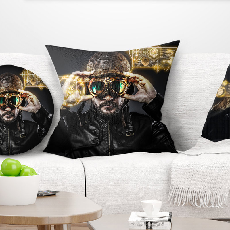 Coussin pilote de chasse avec chapeau et lunettes, 16 po x 1 po, Carré
