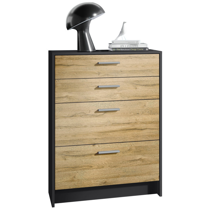 Mclawhorn 4 Drawer 76Cm W Chest Of Drawers, Black/Natural Oak