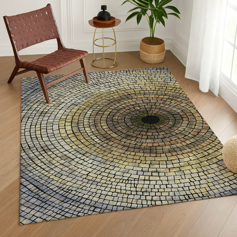 Machine Washable Indoor/Outdoor Chantille ACN2524 Geometric Rug, Gold, Rectangle 8' x 10'
