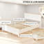 Cadre de lit double blanc avec tête de lit, décor de chambre minimaliste, 14 lattes en bois massif pour le soutien, 10 pieds d'équilibre, espace de rangement et aspirateur de 12,2 po, bacs