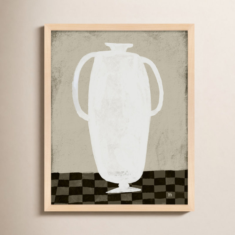 Chataignier White Vase - Painting on Paper, Cadre érable, H 38 po x l 30 po x P 1,25 po