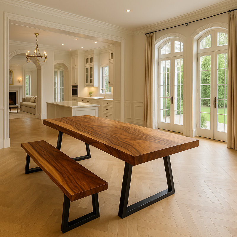 Suar Single Slab Dining Table Chunky Tri Legs, 76cm H x 400cm W x 85cm D