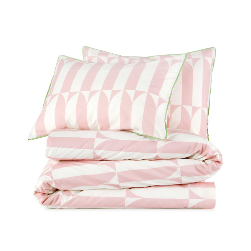 Full Pink Cotton Geometric Comforter Set with Shams