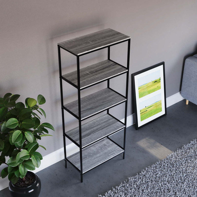 Sylvie 4 Tier Industrial Style Bookcase Living Room Shelving Unit With Metal Frame, Grey