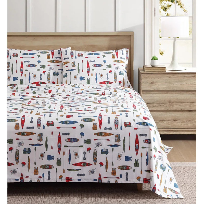 Eddie Bauer 100% Cotton Flannel Deep Pocket Sheet Set, Twin Sheet Set with 1 Pillowcase, Kayak Adventure