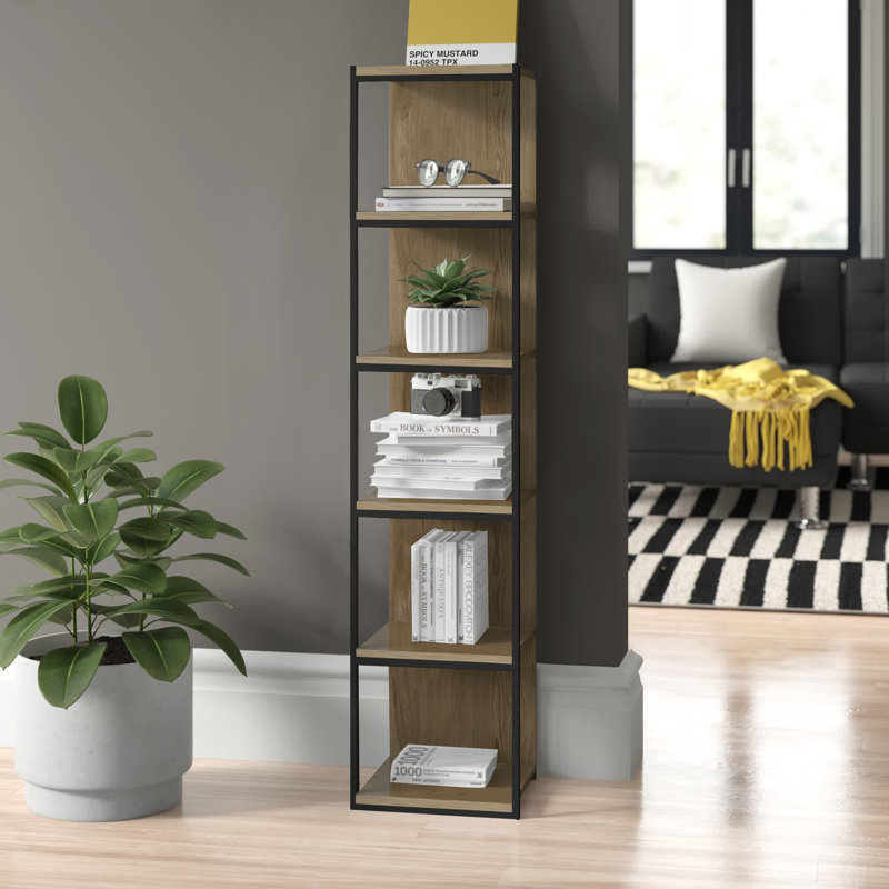 Brissette 180cm H x 33.7cm W Corner Bookcase, Oak/Black