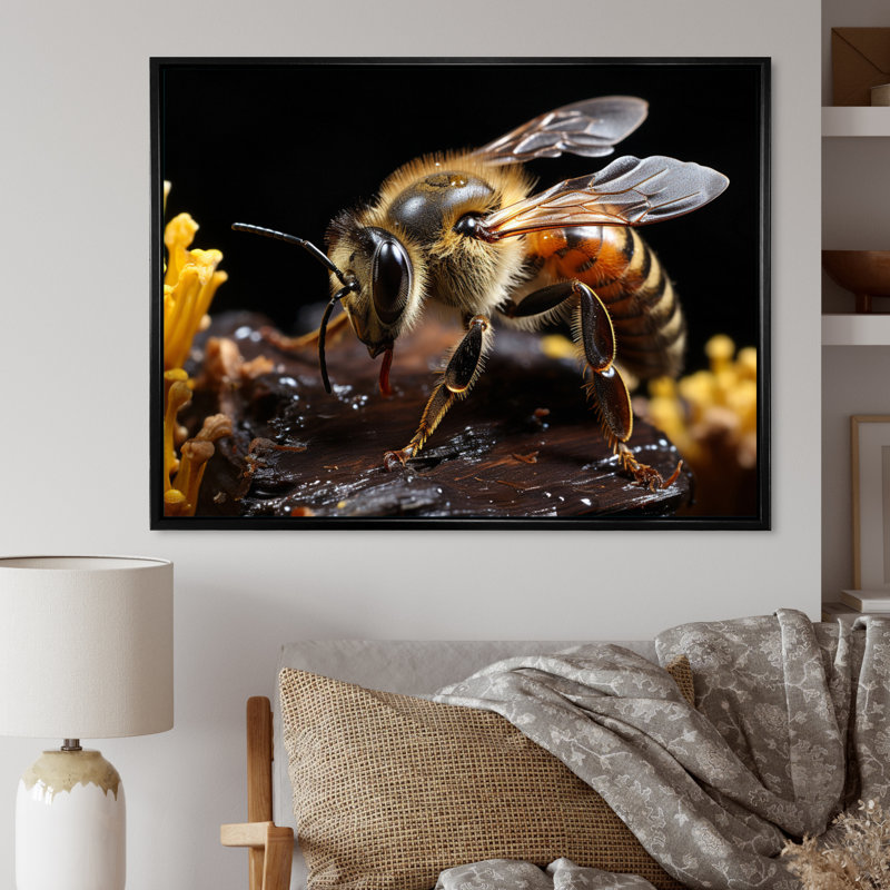 Portrait d'abeille II - animaux, art mural dans le salon, H 12 po x l 20 po x P 1 po, Cadre photo noir