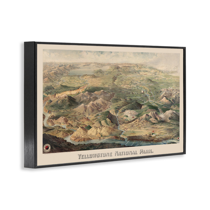 Art giclée vintage par Yellowstone Park par Stellar Design Studio, H 12 po x l 18 po, Giclée encadrée noir minuit