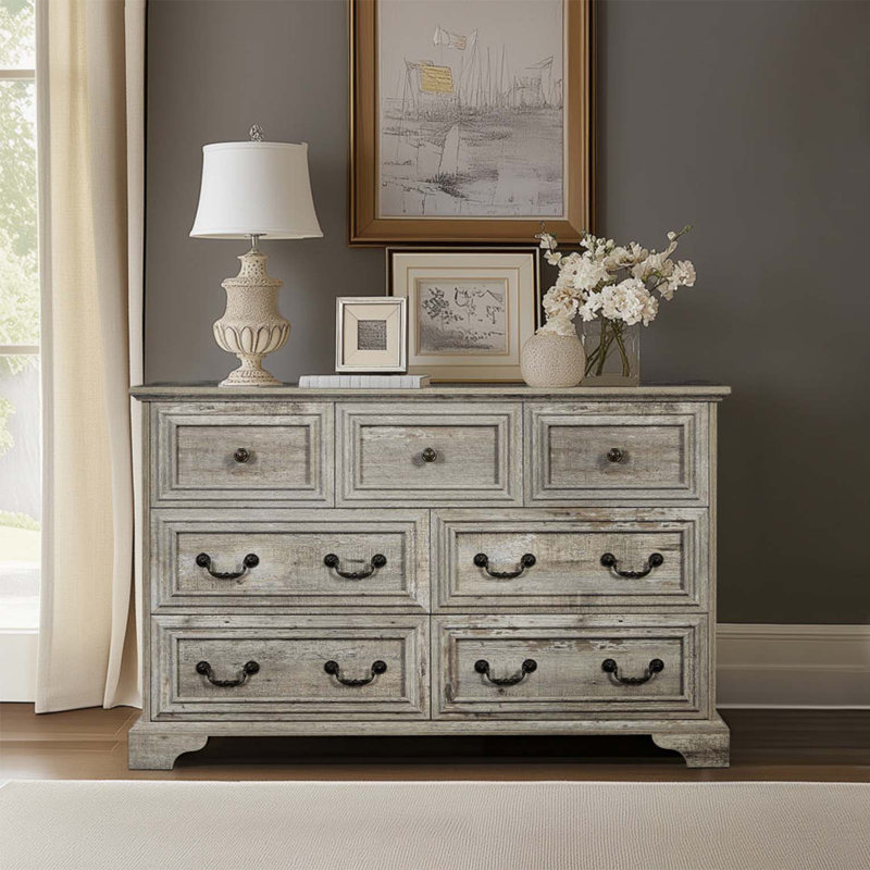 Commode 7 tiroirs l 47,2 po, Chêne antique