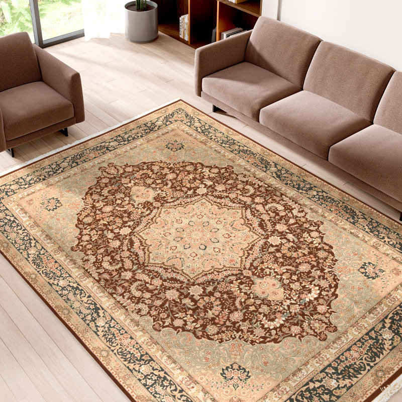 Tapis vin et vert noué à la main de haute qualité