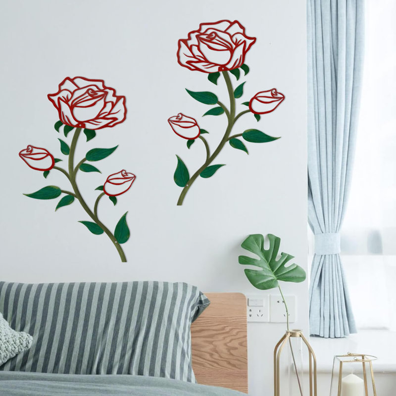 Art mural en métal 15 "H 15" (2 pièces), Rouge / Vert