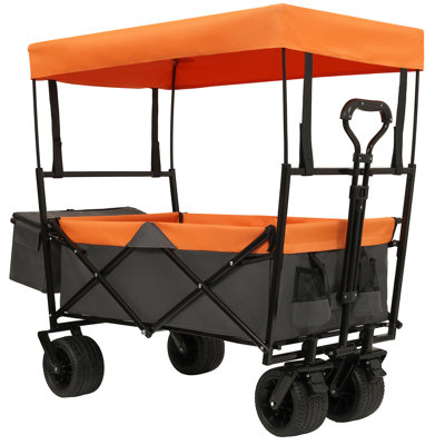 480Lbs Collapsible Wagon With Canopy,Wagon Stroller With 7" All-Terrain Wheels, Lightweight Foldable Wagon, Large Capacity For Camping, Shopping, Sports, And Garden Use,,Purple With Mosquito Net