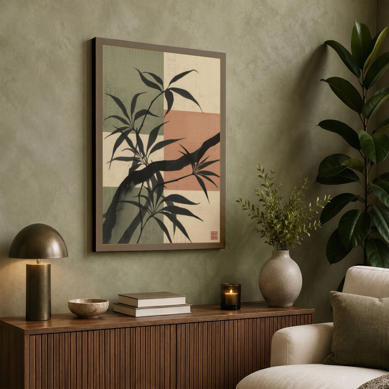 Single Stem in Ink Japandi - Wrapped Canvas, 30x20 - 76.2 x 50.8 cm, Cream Border