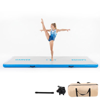 16ft Inflatable Gymnastics Mat with Electric Pump & Carry Bag – 4" Thick Air Tumble Track for Home Training