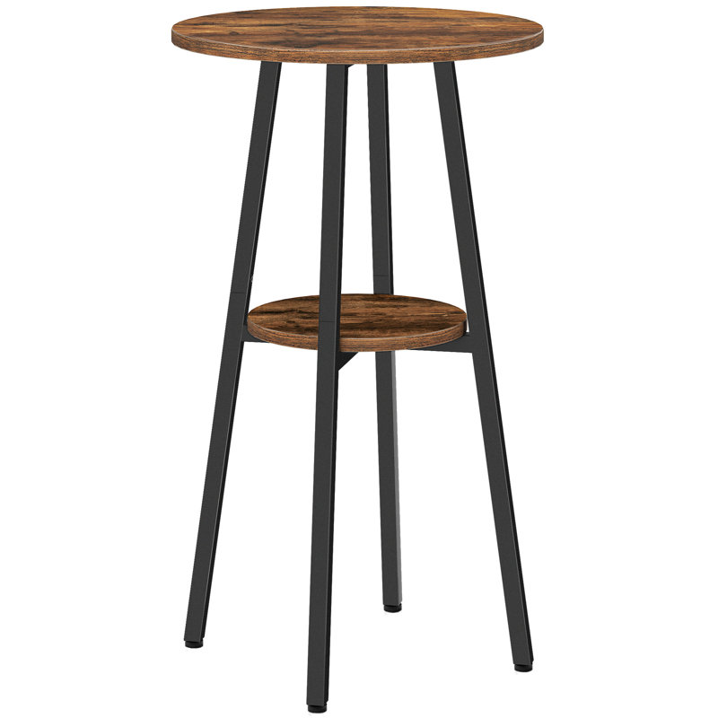 Bar Table, Round Pub Table, 2-tier Bistro Table With Storage, 37.4" High Top Table For Small Spaces