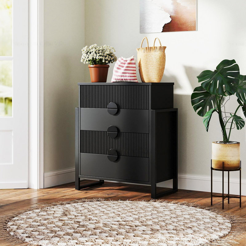 Commode 4 tiroirs cannelée Ebern Designs, Noir