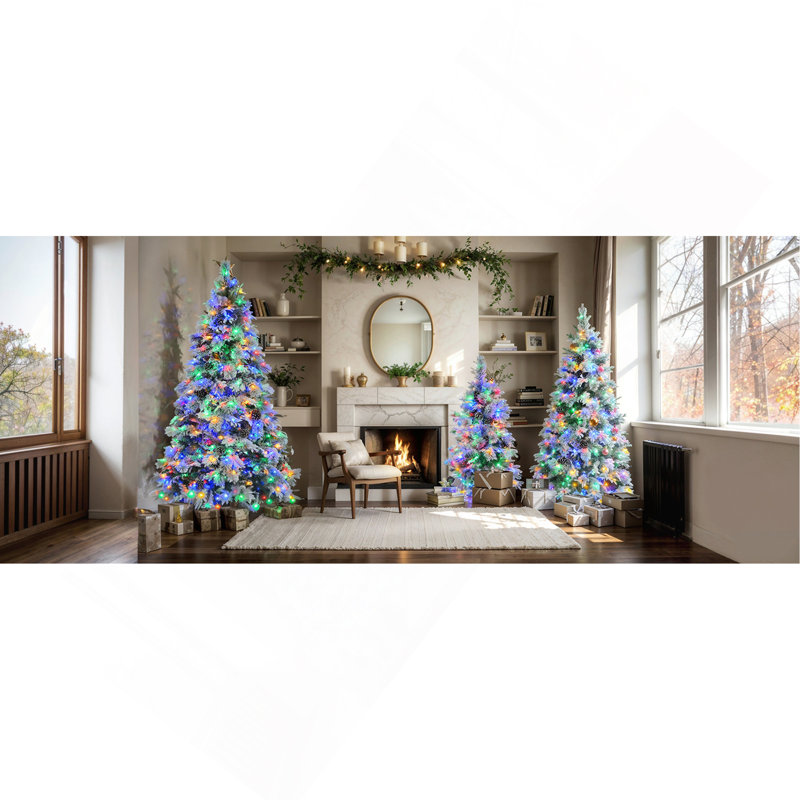Arbre de Noël enneigé épinette 6 pi avec pommes de pin, arbre de Noël artificiel avec 403 pointes de branches, branches mixtes en PE et PVC, 250 lumières DEL multicolores, 11 modes de clignotants, décorations des Fêtes