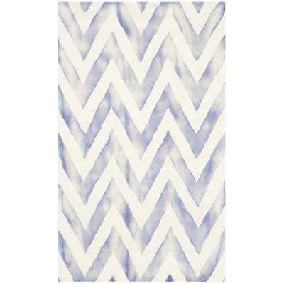 Chou Hand Tufted Wool/Cotton Geometric Rug in Ivory/Blue