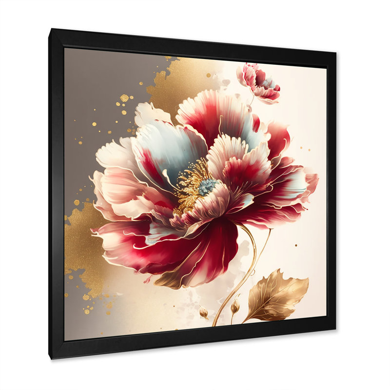 «Bold Red Floral Design II», impression sur toile, Cadre photo noir, H 16 po x l 16 po x P 1 po