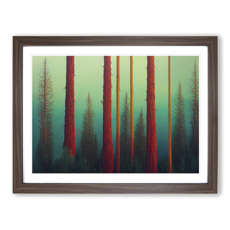 Modern Pine Tree Forest Vol.2 - Framed Print, 46cm H x 64cm W x 2cm D, Walnut