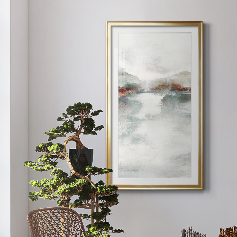 «Rising Veil IV», reproduction d'art, H 42,5 po x l 22,5 po x P 1,5 po, Papier encadré doré, Blanc