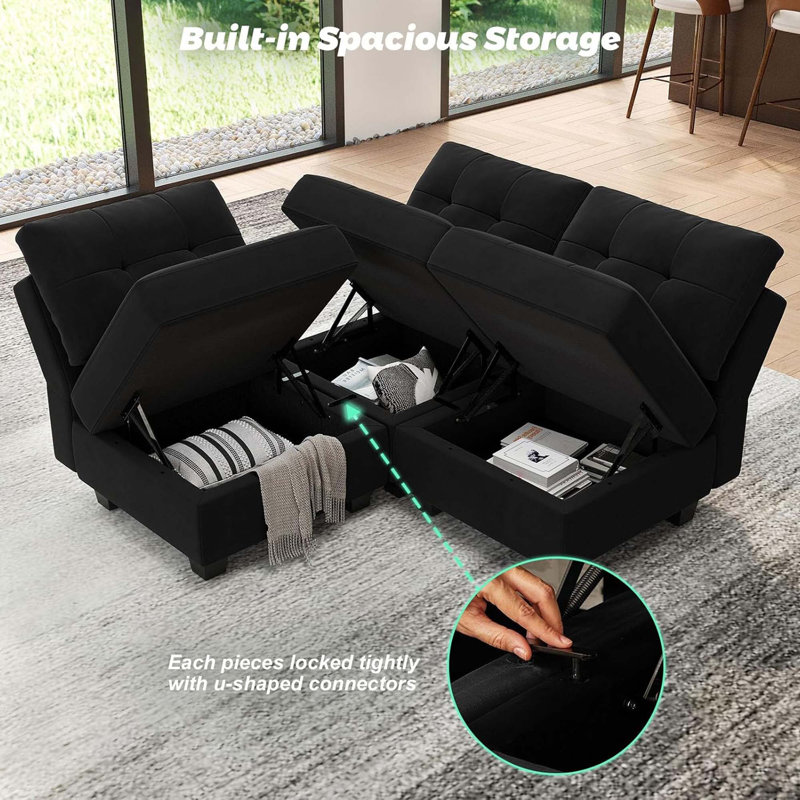 Soneson Armless Storage Slipper Chair , Black Velvet