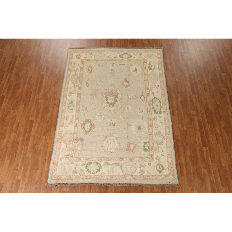 Tapis turc en laine Oushak noué à la main 6 x 9