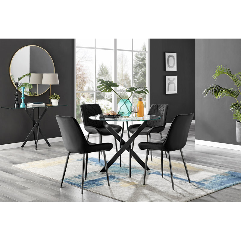 Ensemble repas pour quatre personnes, Noir, H 29,53 po x L 47,24 po x L 47,24 po