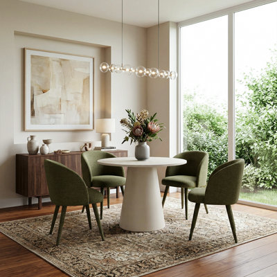 Modern 35" Round Dining Set with 4 Upholstered Armchairs