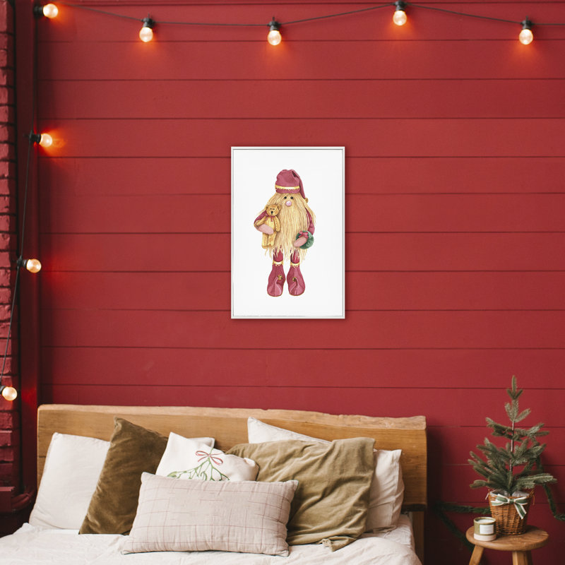Elfe du Père Noël avec ours en peluche, estampe numérique, conception de Nancy Overton, H 24 po x l 16 po