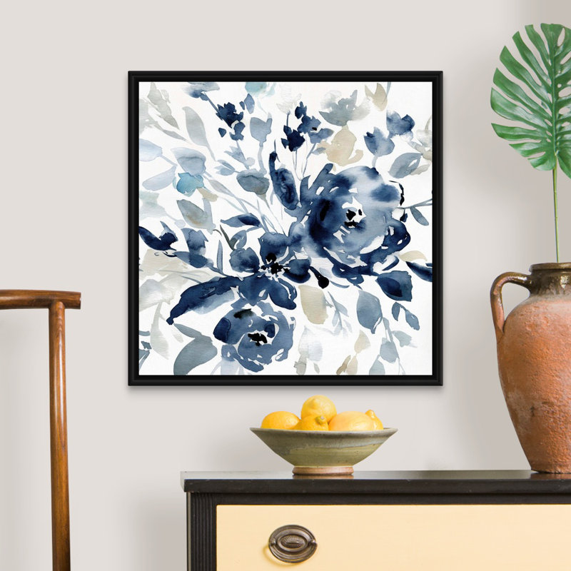Indigo Garden I - reproduction d'art sur toile, H 25,7 po x l 25,7 po x P 1,75 po, Cadre flottant noir
