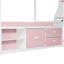 Lit superposé en L pour 3 personnes avec bureau intégré, ports USB, lampe DEL, étagères, garde-robe et tiroirs, rose-1870627674