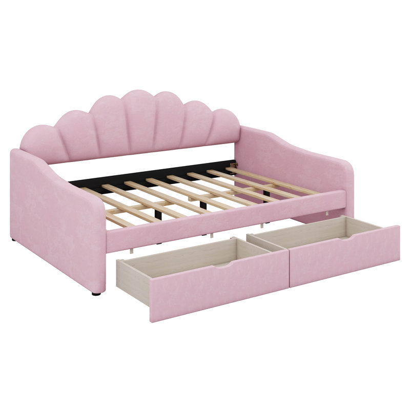 Canapé-lit double rembourré pleine grandeur avec dossier et tiroirs de rangement, lit plateforme avec support en lattes de bois