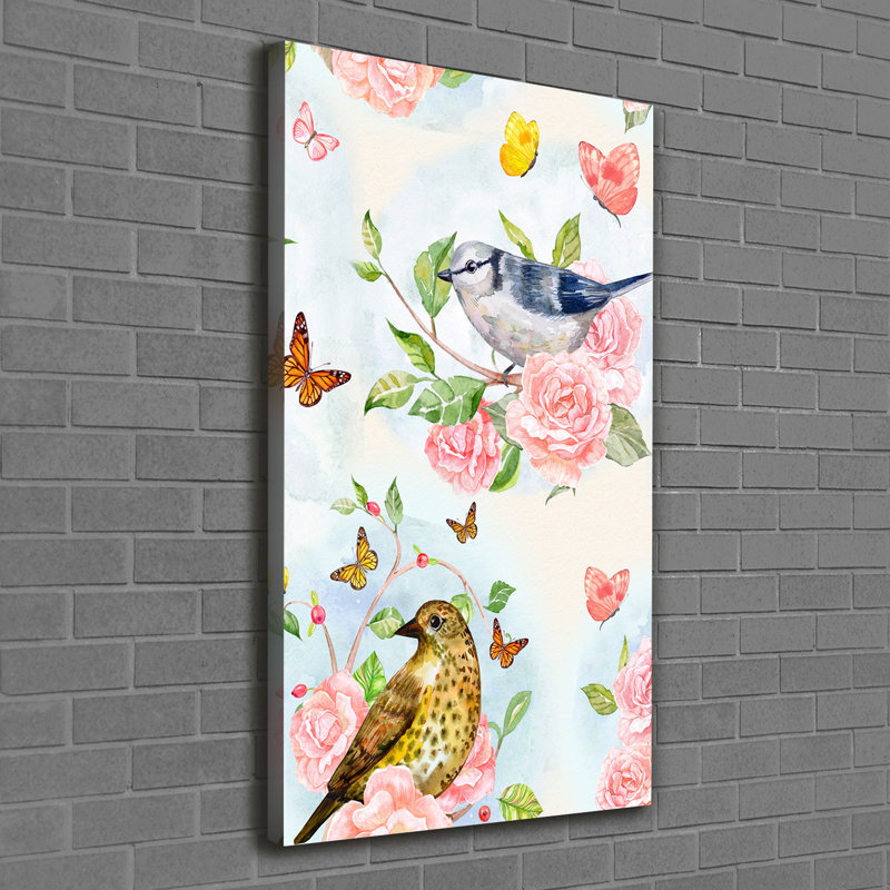Birds Butterflies Flowers - Wrapped Canvas Print