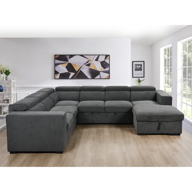 Canapé modulaire moderne en U à assise en U de 123 po 4 1 avec repose-tête réglable, canapé-lit avec méridienne de rangement et canapé-lit