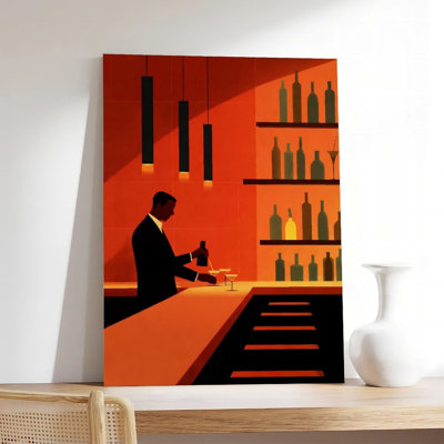 Canvas Wall Art Bar Scene Silhouette Art Print Poster Vintage Poster Print Home Decor