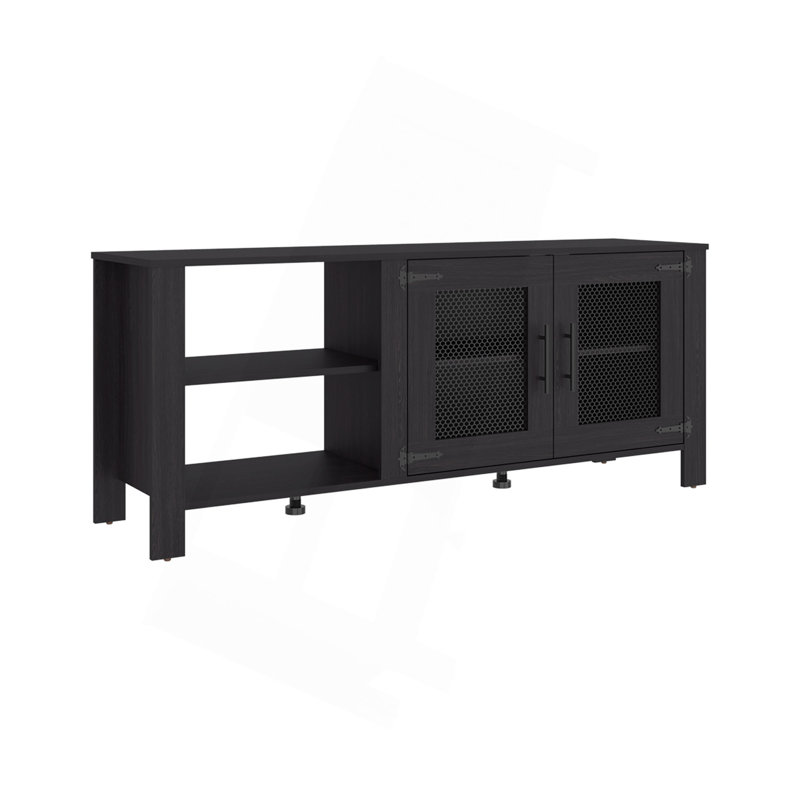 Meuble télé 65 po avec 5 tablettes ouvertes, 2 portes et console multimédia moderne pour le rangement dans le salon Freedom