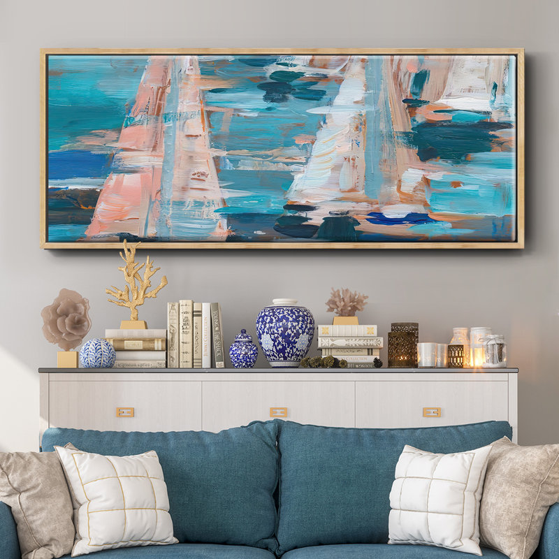 Pop Regatta I, Pas de tapis, H 24 po x l 60 po x P 1,5 po, Toile naturelle avec cadre flottant