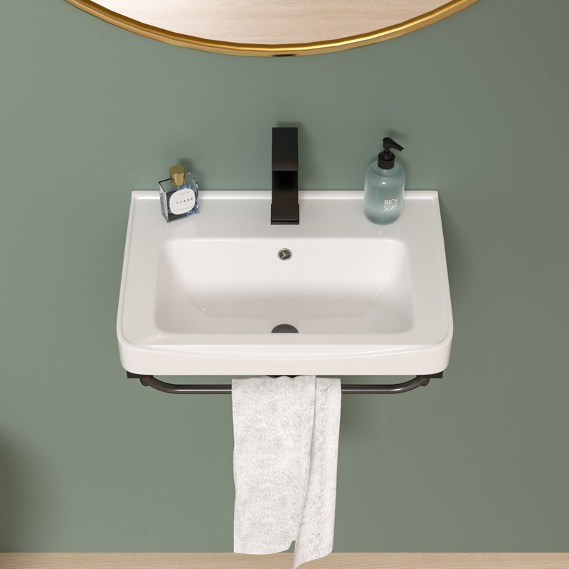 20" L x 14" W Ceramic Rectangular Wall Mount Bathroom Sink with Overflow