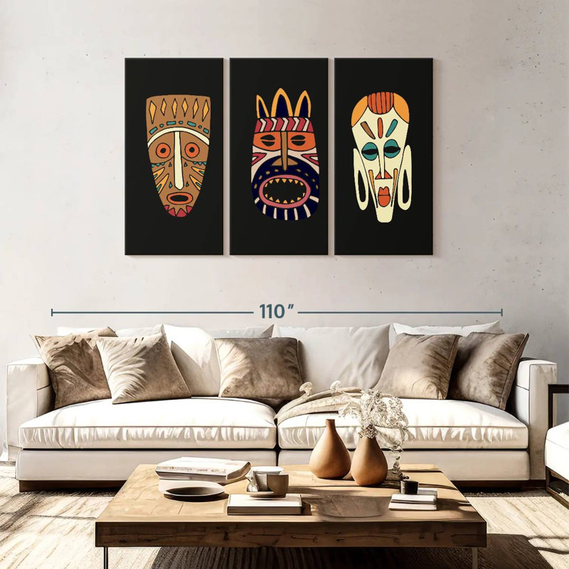 Caricature d'un masque africain Kerner, H 48 po x l 74 po