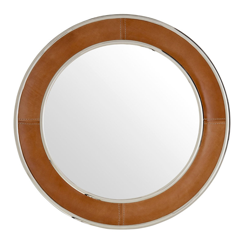 Check Solid Wood Flat Wall Mirror, 58cm H x 58cm W x 4cm D, Tan