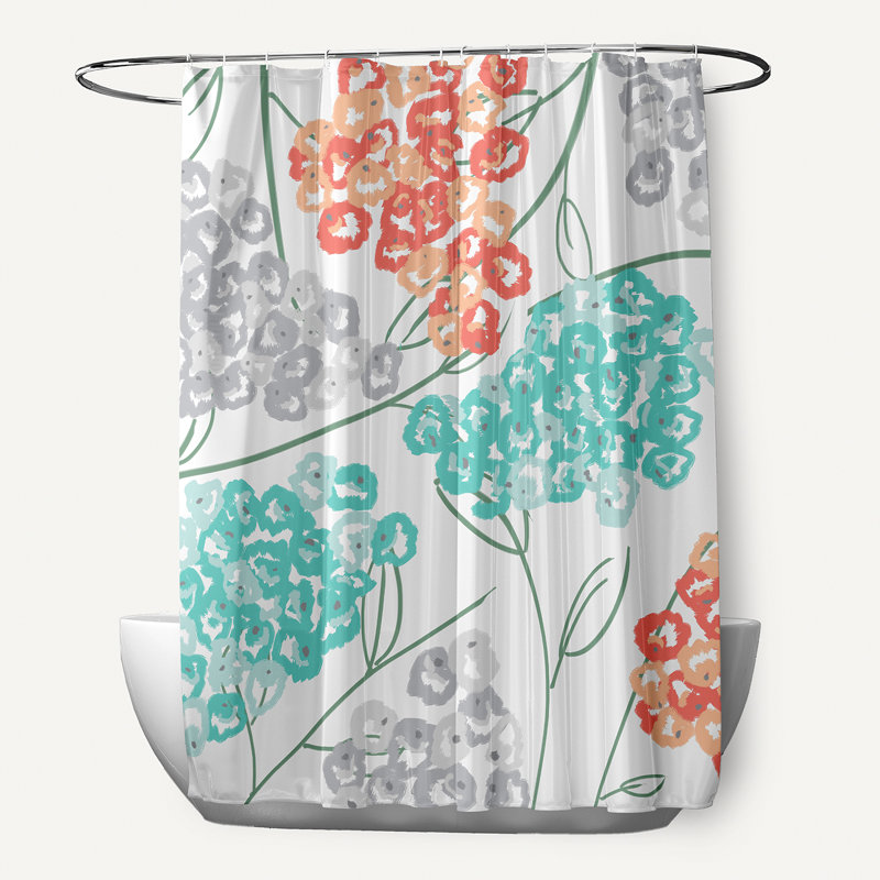 Rideau de douche à imprimé floral chrétien hortensias, Corail