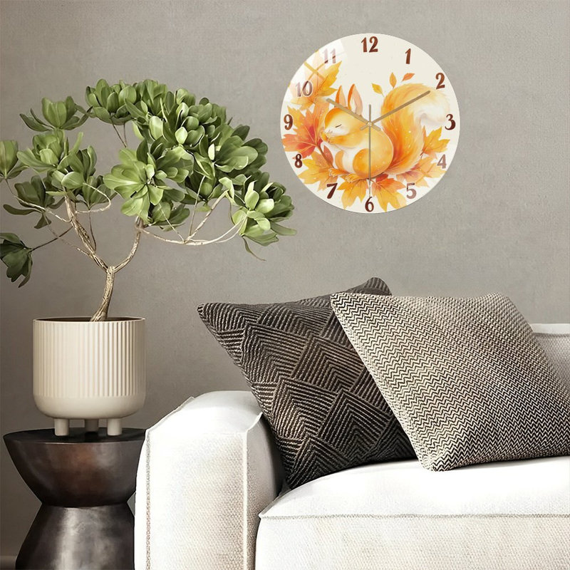 Horloge murale mignonne écureuil à feuilles d'automne 12 po