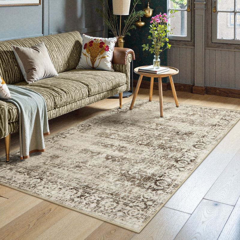 Kiner Vintage Machine Washable Area RugsPerfect for Living Room, Dining Room, Bedroom, Rectangle 4' x 6'