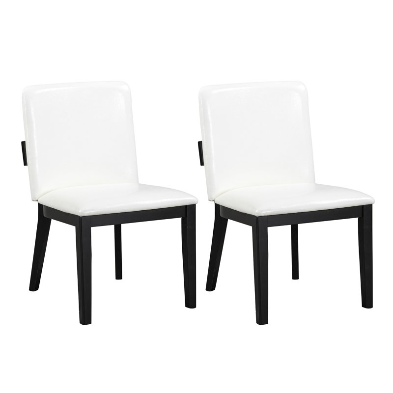 Chaises de salle à manger rembourrées en cuir synthétique avec pieds en bois d'hévéa Alaric, Black