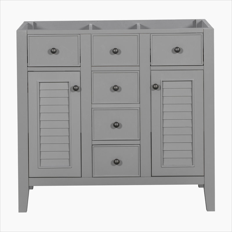 Gray 36" Freestanding Bathroom Vanity with Five Drawers