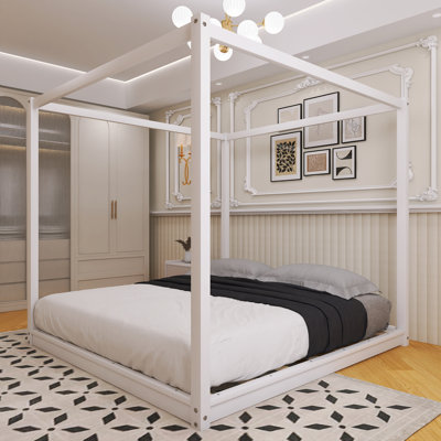 Wood Frame Canopy Platform Bed With Support Legs