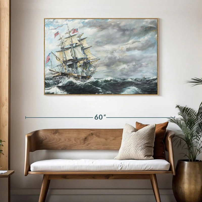 Tête de frégate USS Constitution pour frégate, Cadre flottant en bois naturel, 46 po x 31 po